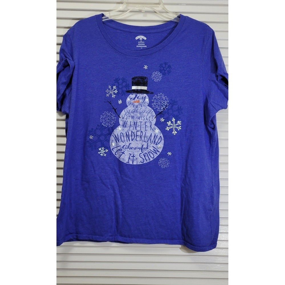 3X Snowman womans Graphic Tee Royal Heather Blue Winter Wonderland royal blue